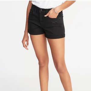 Black distressed jean shorts